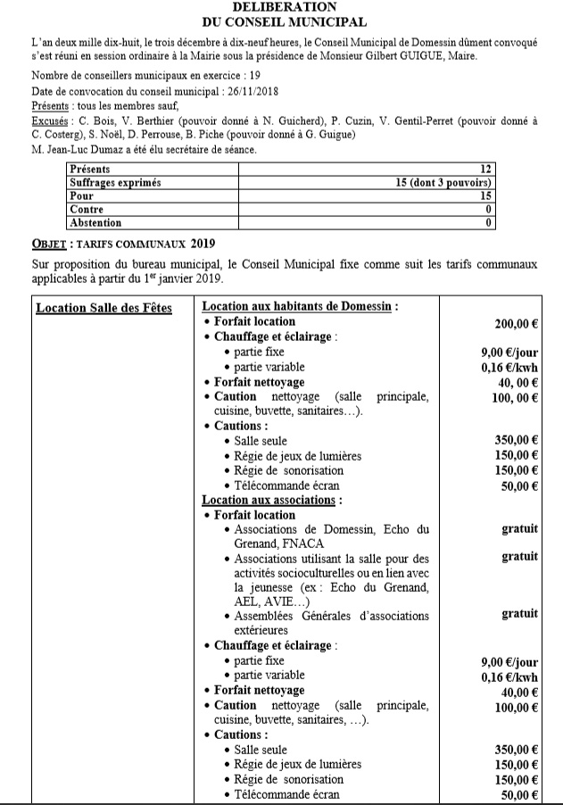 Tableau des tarifs communaux (pdf)